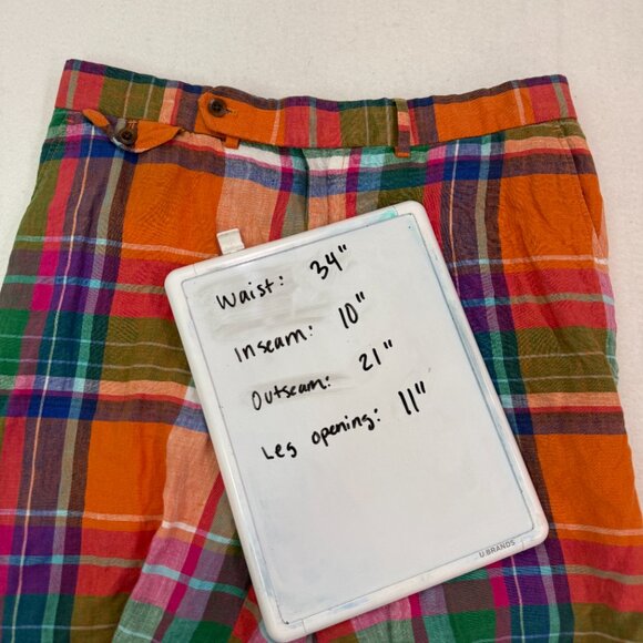 Polo Golf Ralph Lauren Men's 34 Madras Plaid 100% Linen Bermuda Shorts - Picture 15 of 15